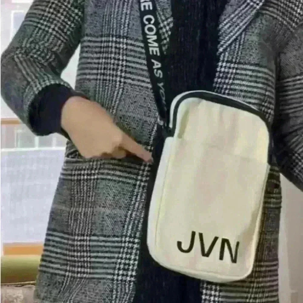 JVN Crossbody Canvas Ivory and Black Bag "come as you are" on strap